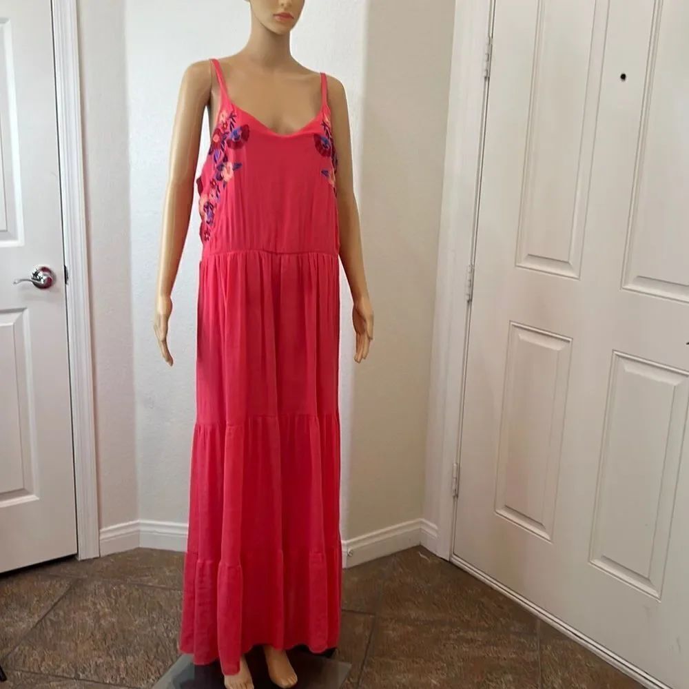Kings Road 3XL Dress V Neck Orange Coral Pink Embroider Floral Adjustable Strap